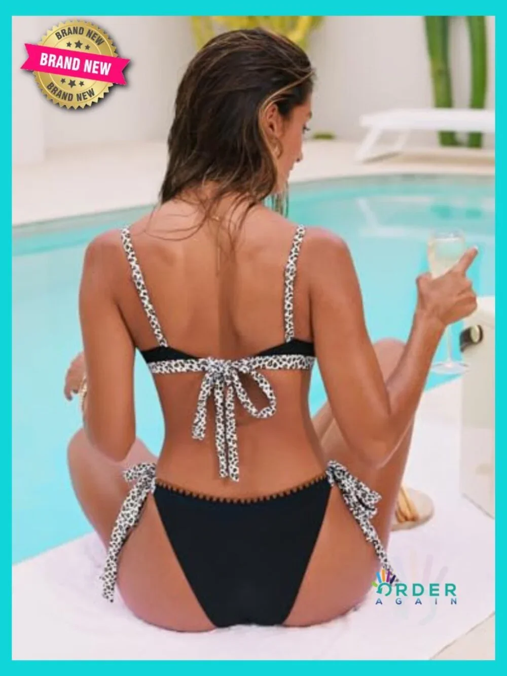Sexy V Neck Bikini Set Two Piece Swimsuit Adjustable Straps Crossback